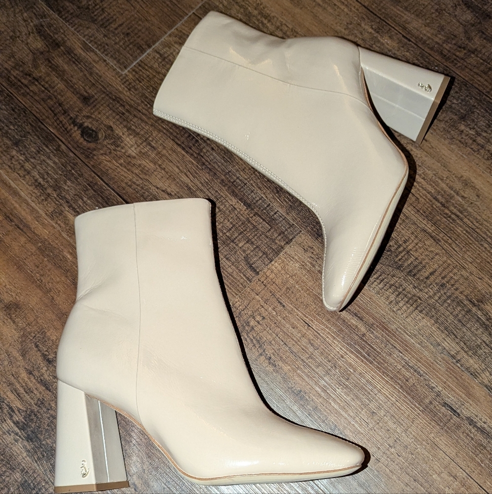 Sam Edelman Beige Patent Leather Booties